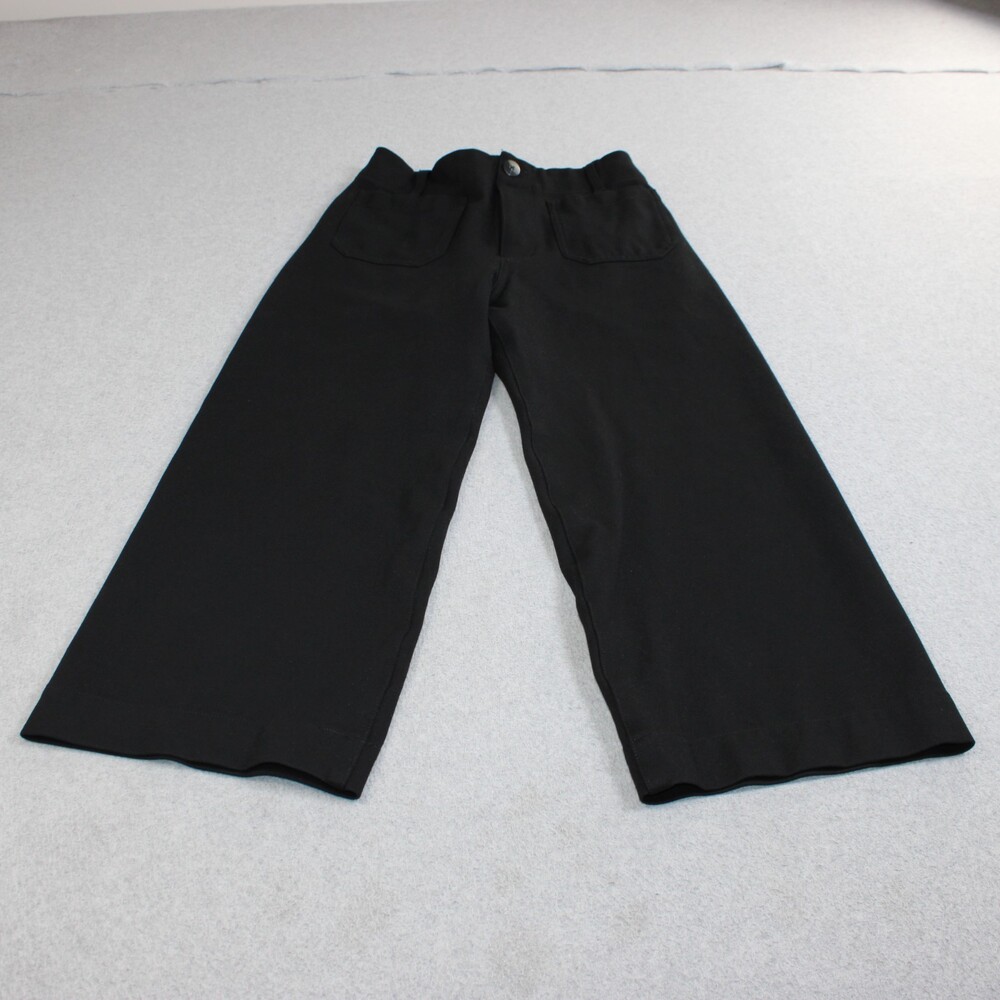 Maeve Pants Women 28 Black Wide Leg Trousers Sailor Pockets Cropped Office Work